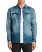 Allsaints Ikeola Distressed Chambray Slim Fit Button-down Shirt