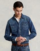 Polo Ralph Lauren Cotton Denim Distressed Classic Fit Button Down Western Shirt