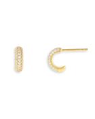 Adinas Jewels Pave Mini C Hoop Earrings In Gold Vermeil Sterling Silver
