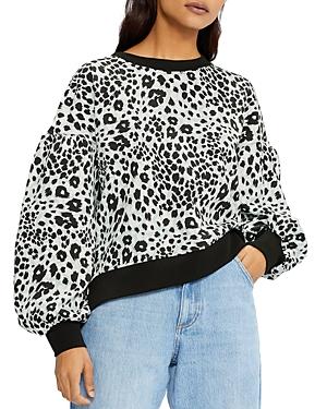 Ted Baker Leopard Print Puff Sleeve Jersey Sweatshirt