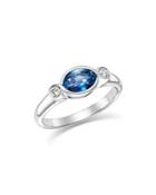 Sapphire Marquise And Diamond Bezel Ring In 14k White Gold - 100% Exclusive