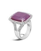 John Hardy Sterling Silver Classic Chain Magic Cut Indian Ruby Ring With Diamonds