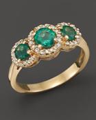 Emerald And Diamond 3-stone Ring In 14k Yellow Gold