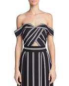 Alice + Olivia Annalyn Off-the-shoulder Striped Cropped Top