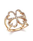 Diamond Four Leaf Clover Ring In 14k Rose Gold, .35 Ct. T.w.
