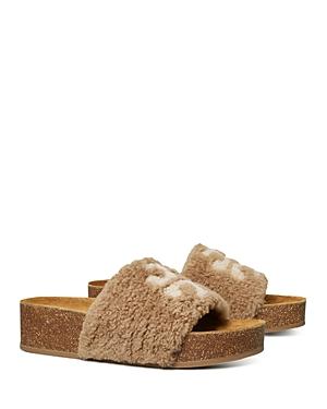 Tory Burch Women's Double T Shearling Flatform Slide Sandals