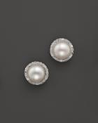 Cultured Freshwater Pearl And Diamond Earrings In 18k White Gold, 8mm