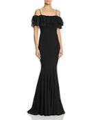 Avery G Lace Ruffle Off-the-shoulder Gown