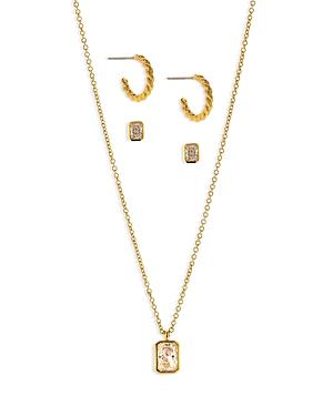 Nadri Golden Baguette Cubic Zirconia Pendant Necklace, Stud & Hoop Earrings, Set Of 3