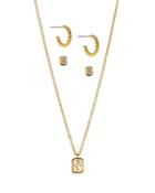Nadri Golden Baguette Cubic Zirconia Pendant Necklace, Stud & Hoop Earrings, Set Of 3