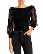 Alice And Olivia Abella Lace Puff Sleeve Top