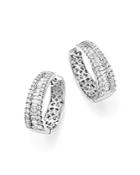 Diamond Round And Baguette Hoop Earrings In 14k White Gold, 3.0 Ct. T.w.