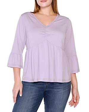 Belldini Plus Embellished V Neck With Ruffle Sleeves