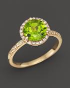 Peridot And Diamond Halo Ring In 14k Yellow Gold - 100% Exclusive