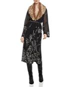 Bcbgmaxazria Faux Fur-collar Embroidered Robe Dress