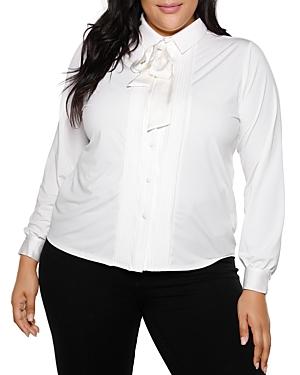 Belldini Plus Pintucked Tie Neck Blouse