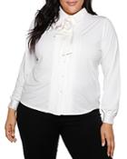 Belldini Plus Pintucked Tie Neck Blouse