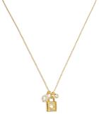 Kate Spade New York Lock And Spade Cubic Zirconia, Freshwater Pearl & Padlock Charm Mini Pendant Necklace In Gold Tone, 16-19