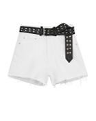 The Kooples Belted Frayed Denim Shorts In White