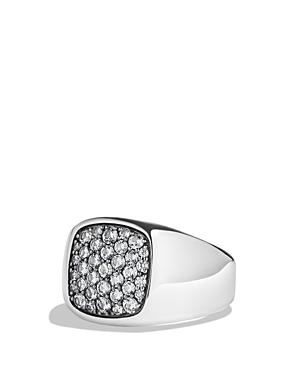 David Yurman Pave Signet Ring With Gray Sapphire In Silver
