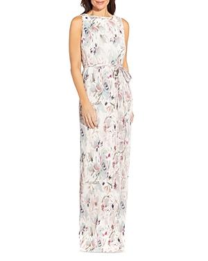 Aidan Mattox Floral Pleated Column Gown