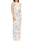 Aidan Mattox Floral Pleated Column Gown