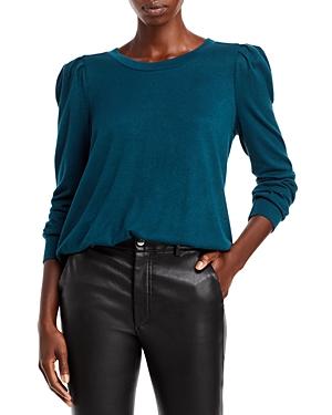 Status By Chenault Solid Hatchi Knit Puff Sleeve Banded Bottom Top