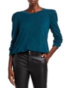 Status By Chenault Solid Hatchi Knit Puff Sleeve Banded Bottom Top