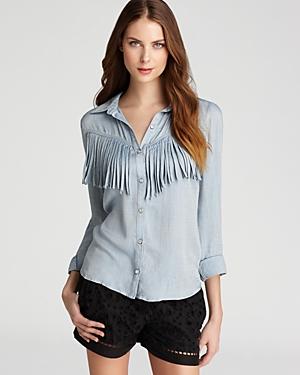 Ella Moss Top - Chambray Fringe Button Down