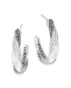 John Hardy Sterling Silver Classic Chain Diamond Twisted Hammered Hoop Earrings