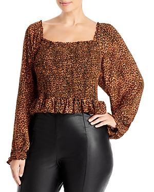 Wayf Plus Jackie Animal Print Smocked Top