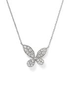 Diamond Pave Butterfly Pendant Necklace In 14k White Gold, .35 Ct. T.w.