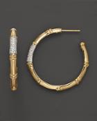 John Hardy Bamboo 18k Gold And Diamond Pave Medium Hoop Earrings
