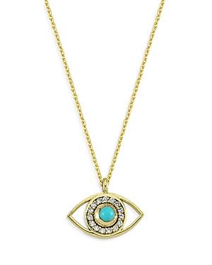Own Your Story 14k Yellow Gold Boho Third Eye Is Open Diamond And Turquoise Pendant Necklace, 16