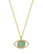 Own Your Story 14k Yellow Gold Boho Third Eye Is Open Diamond And Turquoise Pendant Necklace, 16