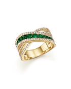 Emerald And Diamond Crisscross Ring In 14k Yellow Gold