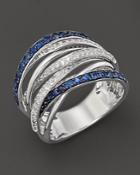 Diamond And Sapphire Crossover Band In 14k White Gold