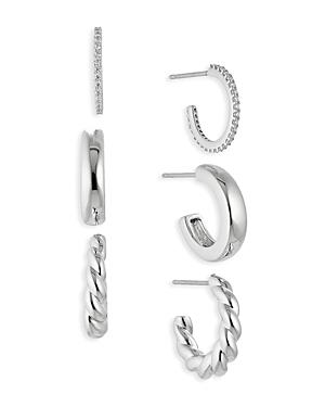 Nadri Golden Hour Pave Huggie Hoop Earrings In Rhodium Plated, Set Of 3