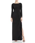 Adrianna Papell Petites Long Sleeve Draped Gown
