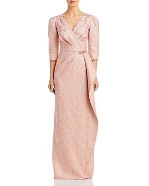 Teri Jon By Rickie Freeman Beaded Crossover Column Gown