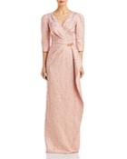 Teri Jon By Rickie Freeman Beaded Crossover Column Gown