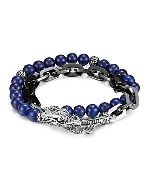 John Hardy Men's Naga Silver Double Wrap Stainless Steel Link Bracelet With Lapis Lazuli