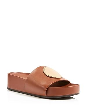 Tory Burch Women's Patos Gold Tone Medallion Leather Slide Sandals
