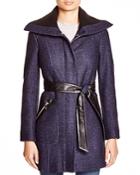 Via Spiga Boiled Boucle Belted Coat With Rib-knit Collar