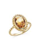 Citrine Oval Beaded Ring In 14k Yellow Gold