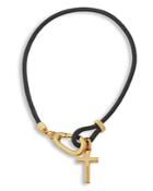 Allsaints Cross Charm & Black Leather Cord Flex Bracelet