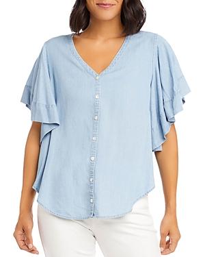 Karen Kane Chambray Flutter Sleeve Top