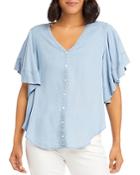 Karen Kane Chambray Flutter Sleeve Top