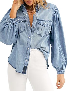 Free People With Love Cotton Denim Shirt In Vintage Indigo