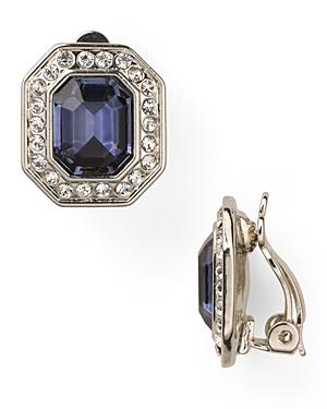 Carolee Royal Blue Crystal Button Clip Earrings